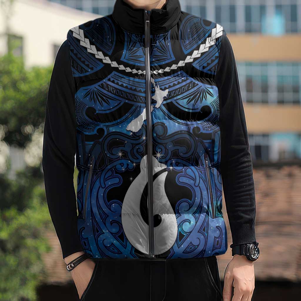 Personalized Maori Matariki Hei Matau Sleeveless Puffer Jacket Maori Kowhaiwhai Pattern Galaxy