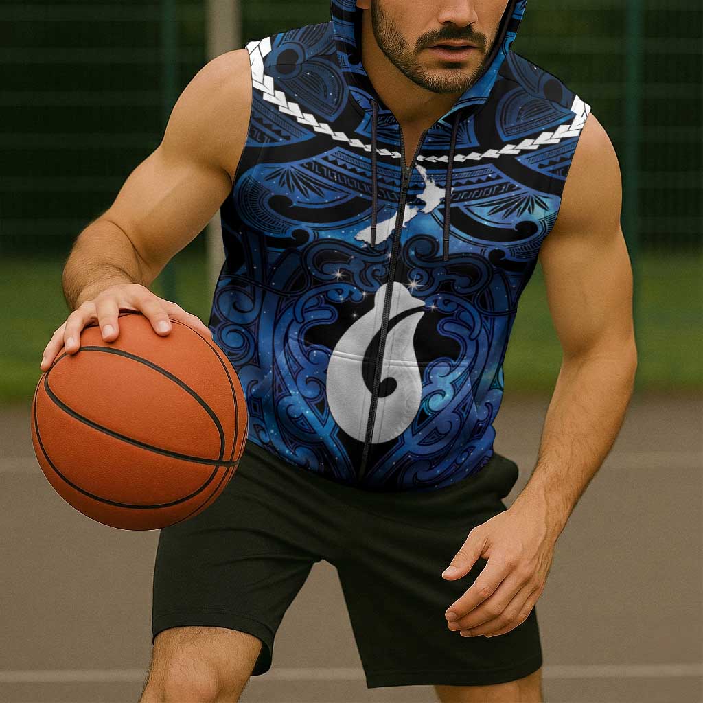 Personalized Maori Matariki Hei Matau Sleeveless Zip Hoodie Maori Kowhaiwhai Pattern Galaxy