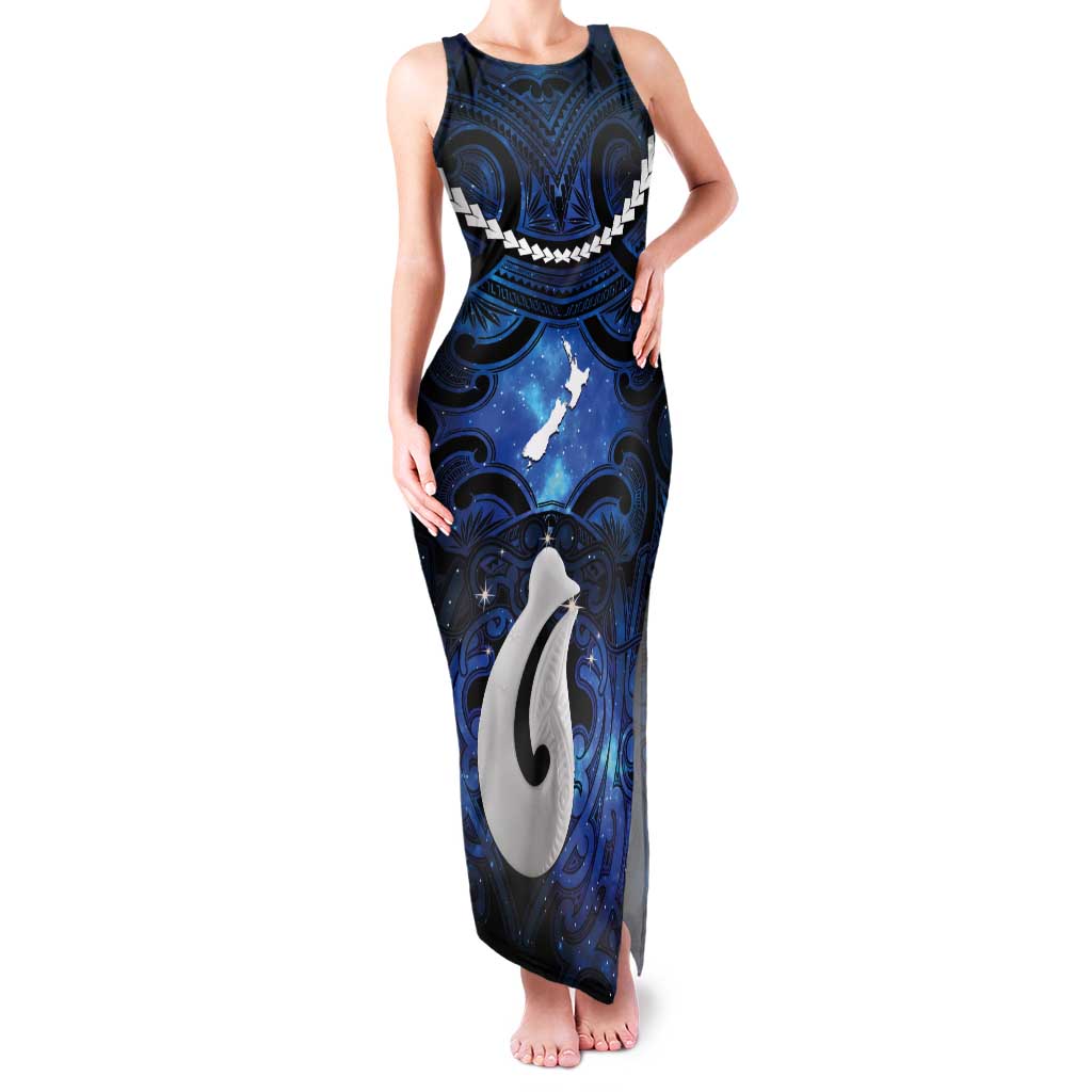 Personalized Maori Matariki Hei Matau Tank Maxi Dress Maori Kowhaiwhai Pattern Galaxy
