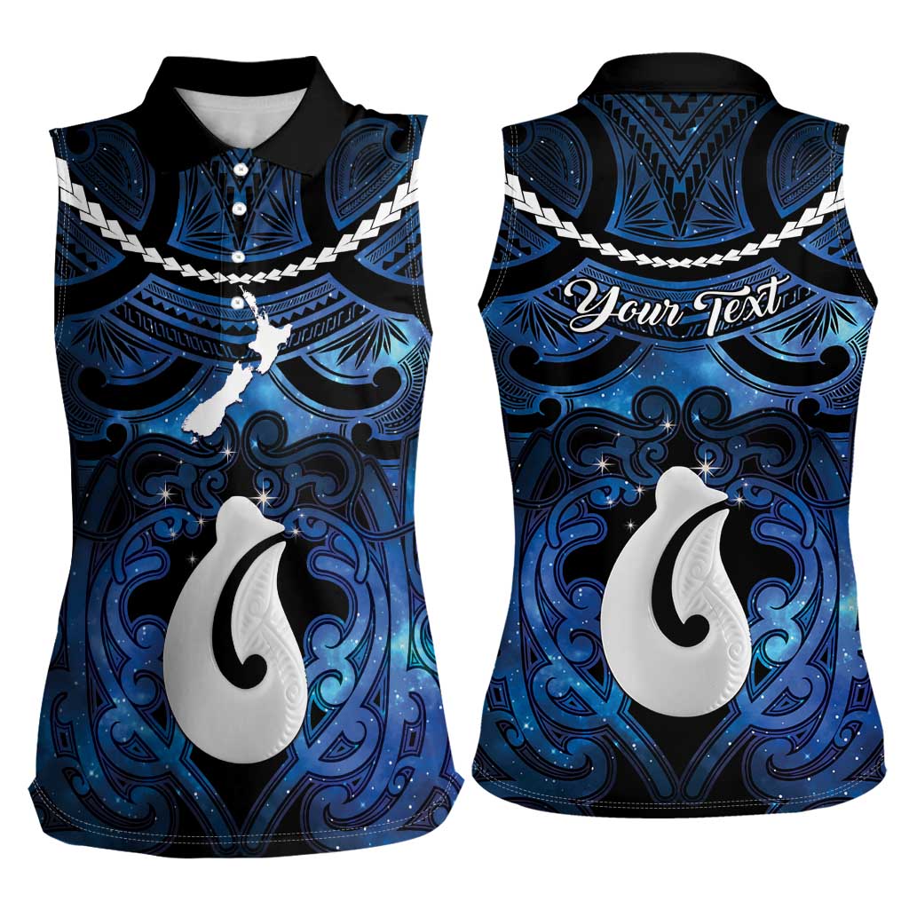 Personalized Maori Matariki Hei Matau Women Sleeveless Polo Shirt Maori Kowhaiwhai Pattern Galaxy