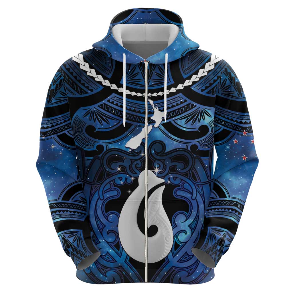 Personalized Maori Matariki Hei Matau Zip Hoodie Maori Kowhaiwhai Pattern Galaxy