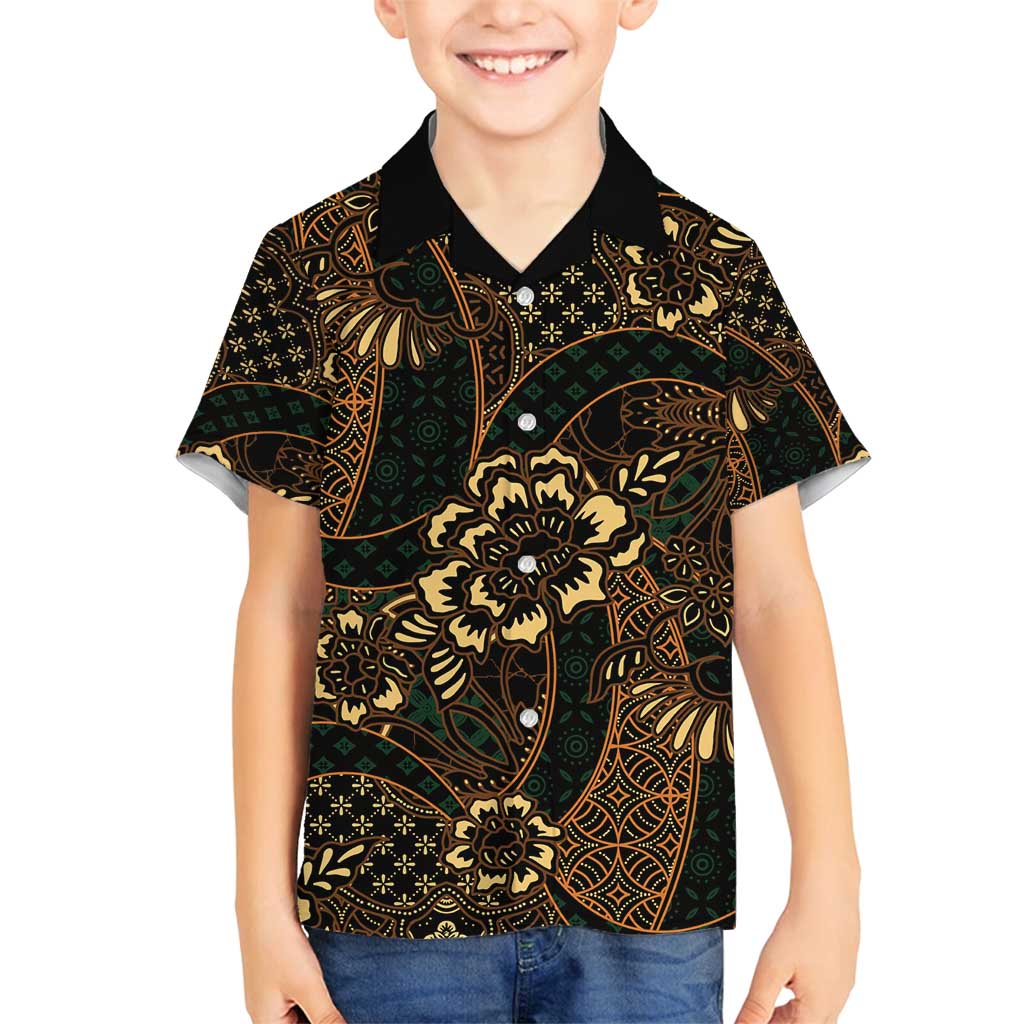 Indonesian Batik Pattern Vintage Brown Family Matching Long Sleeve Bodycon Dress and Hawaiian Shirt