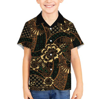 Indonesian Batik Pattern Vintage Brown Family Matching Long Sleeve Bodycon Dress and Hawaiian Shirt