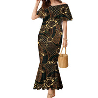 Indonesian Batik Pattern Vintage Brown Family Matching Mermaid Dress and Hawaiian Shirt