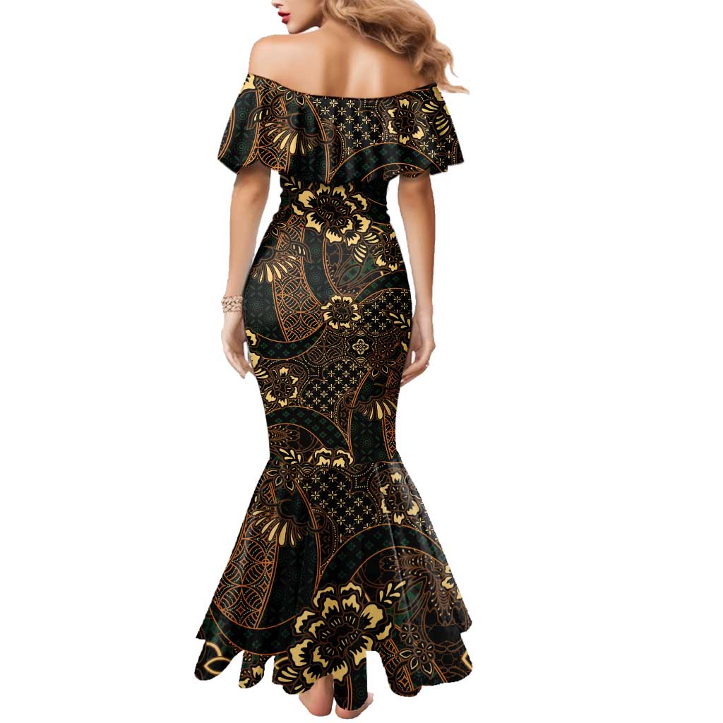 Indonesian Batik Pattern Vintage Brown Family Matching Mermaid Dress and Hawaiian Shirt