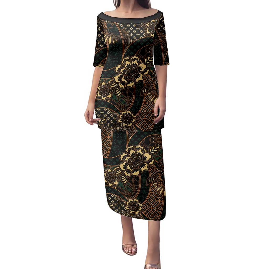 Indonesian Batik Pattern Vintage Brown Family Matching Puletasi and Hawaiian Shirt