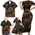 Indonesian Batik Pattern Vintage Brown Family Matching Short Sleeve Bodycon Dress and Hawaiian Shirt