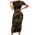 Indonesian Batik Pattern Vintage Brown Family Matching Short Sleeve Bodycon Dress and Hawaiian Shirt