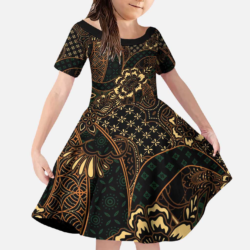 Indonesian Batik Pattern Vintage Brown Family Matching Summer Maxi Dress and Hawaiian Shirt