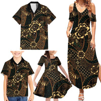 Indonesian Batik Pattern Vintage Brown Family Matching Summer Maxi Dress and Hawaiian Shirt