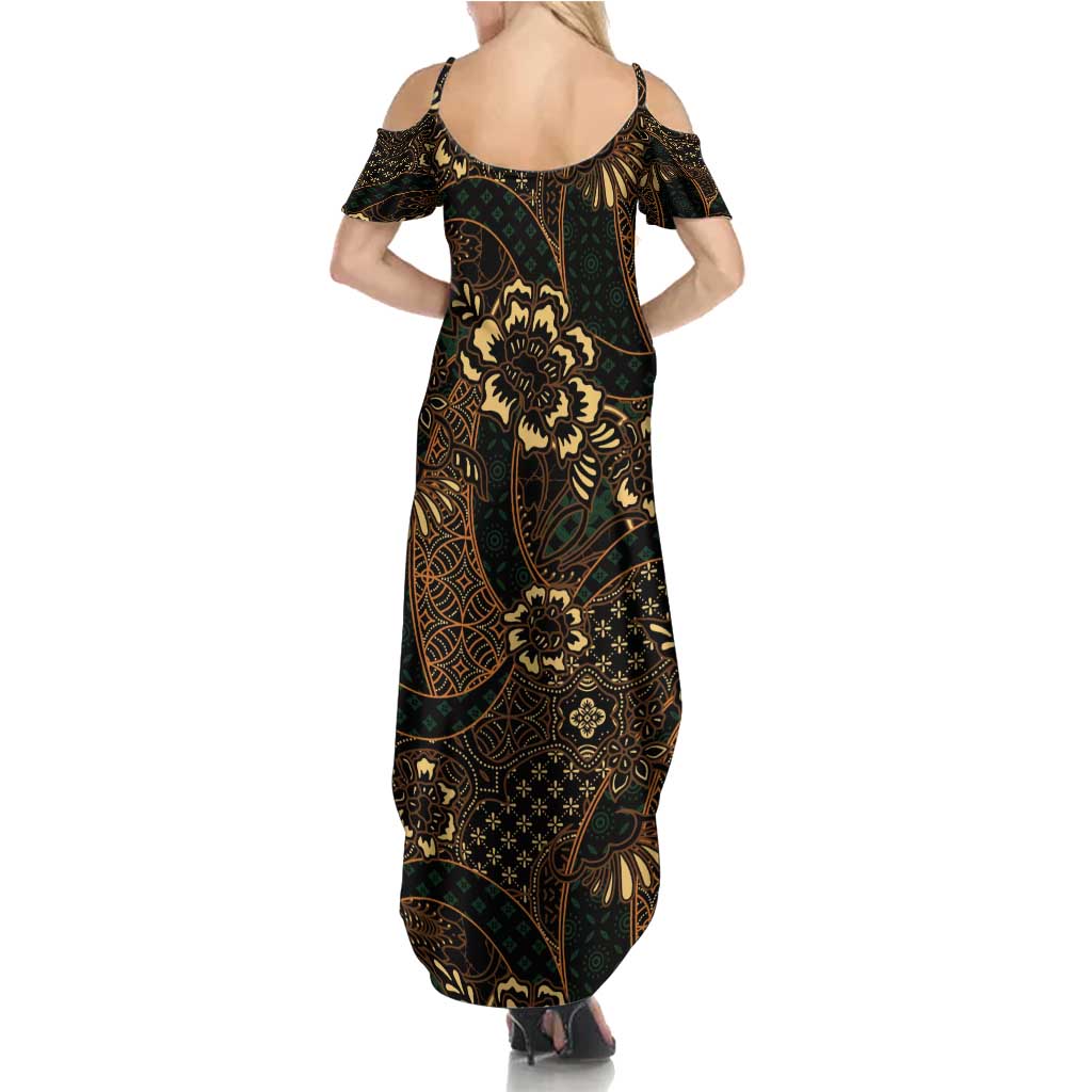 Indonesian Batik Pattern Vintage Brown Family Matching Summer Maxi Dress and Hawaiian Shirt