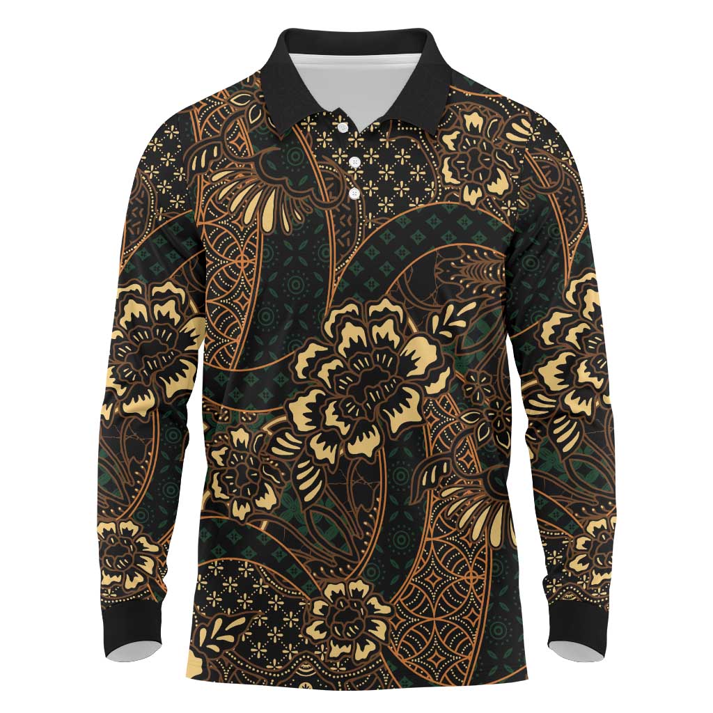 Indonesian Batik Pattern Vintage Brown Long Sleeve Polo Shirt LT01 Brown - Polynesian Pride