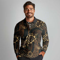 Indonesian Batik Pattern Vintage Brown Long Sleeve Polo Shirt LT01 - Polynesian Pride