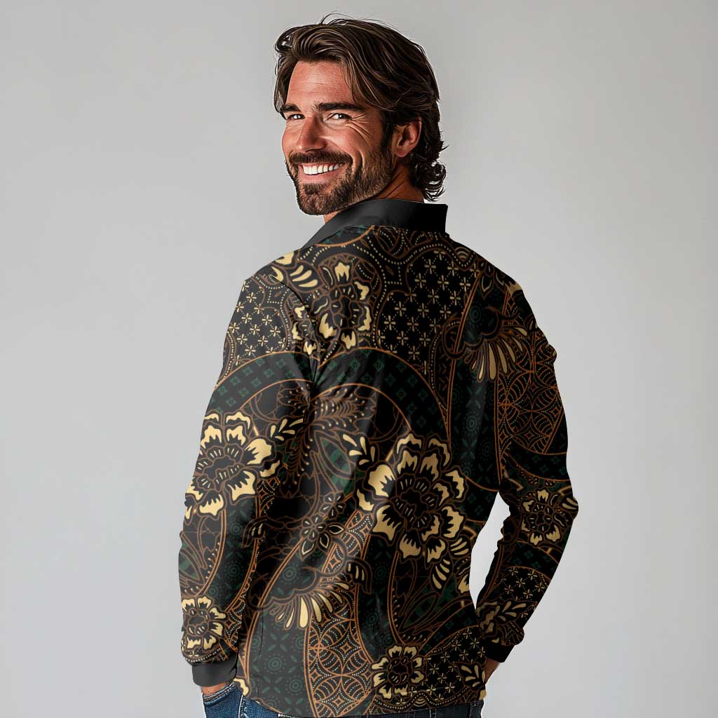 Indonesian Batik Pattern Vintage Brown Long Sleeve Polo Shirt LT01 - Polynesian Pride