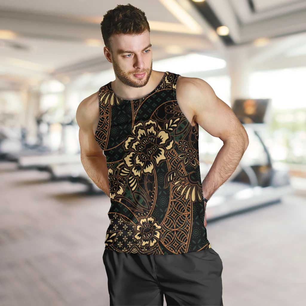 Indonesian Batik Pattern Vintage Brown Men Tank Top