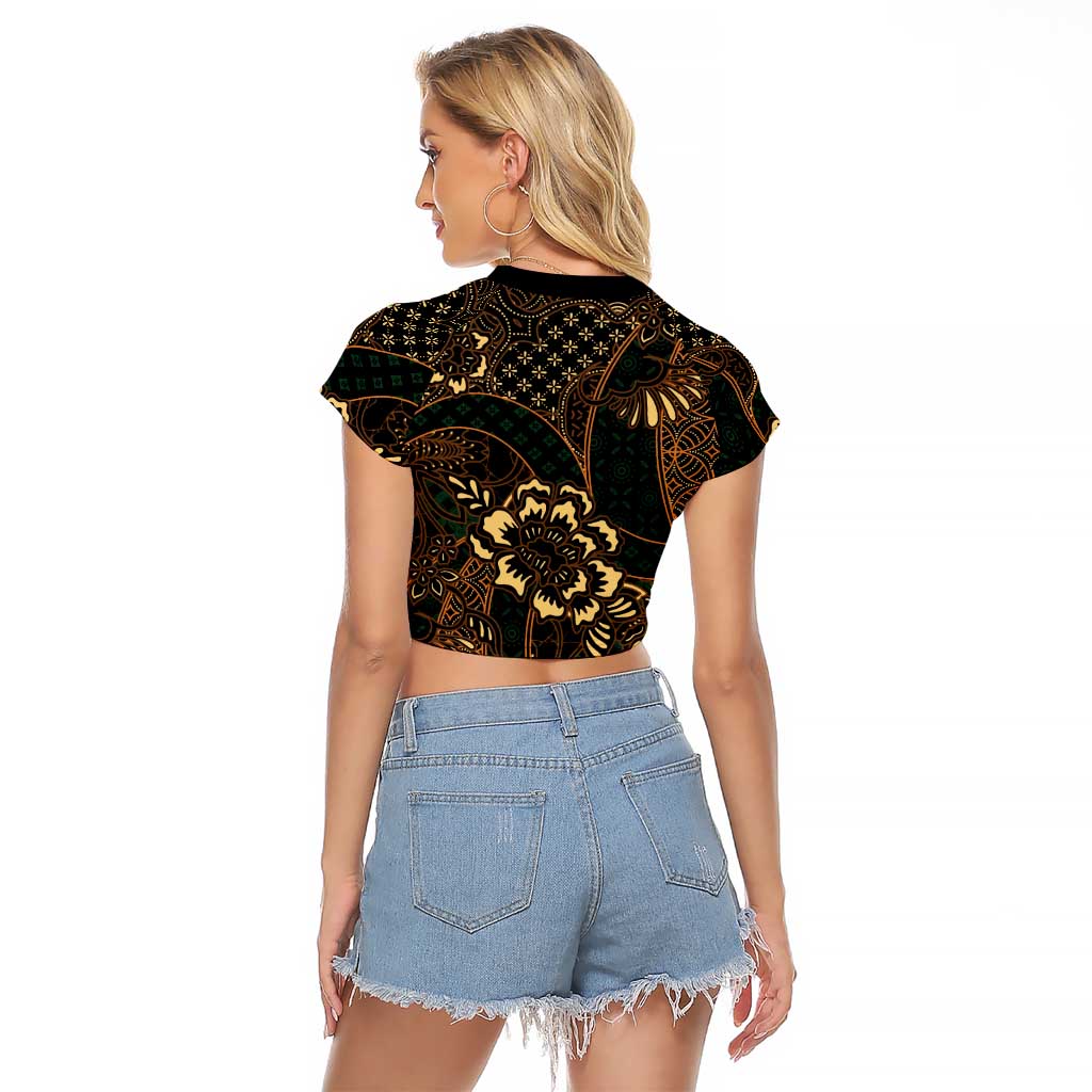 Indonesian Batik Pattern Vintage Brown Raglan Cropped T Shirt LT01 - Polynesian Pride
