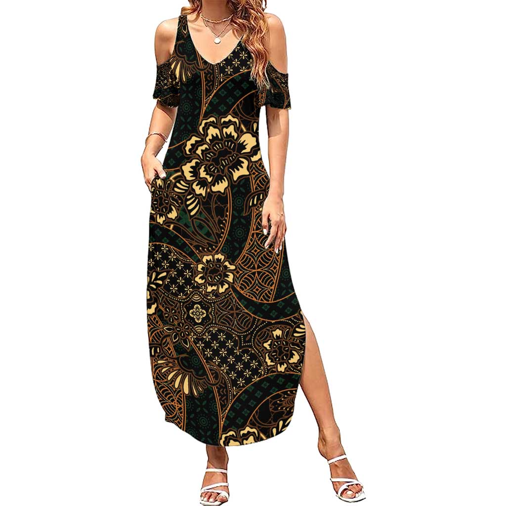 Indonesian Batik Pattern Vintage Brown Summer Maxi Dress