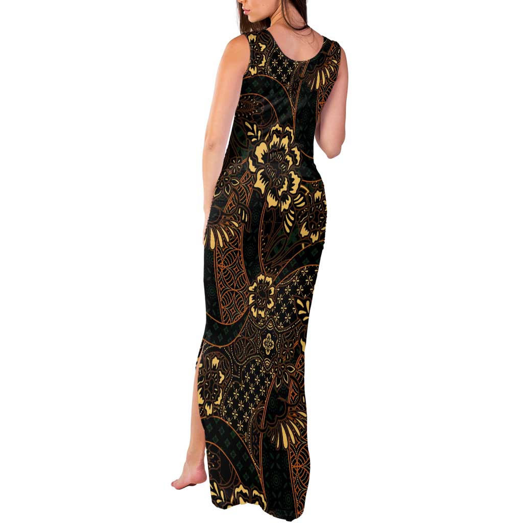 Indonesian Batik Pattern Vintage Brown Tank Maxi Dress