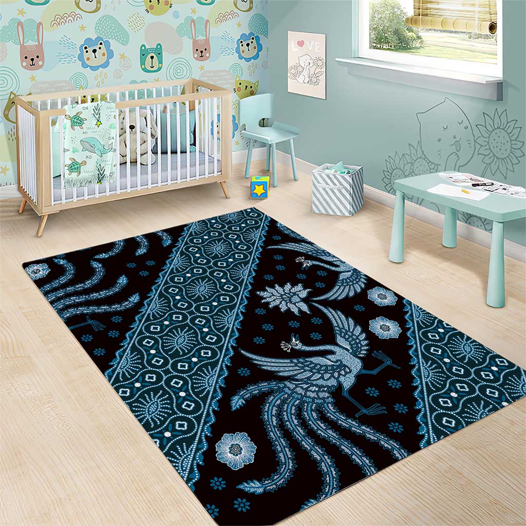 Indonesia Batik Pattern Area Rug Blue Version