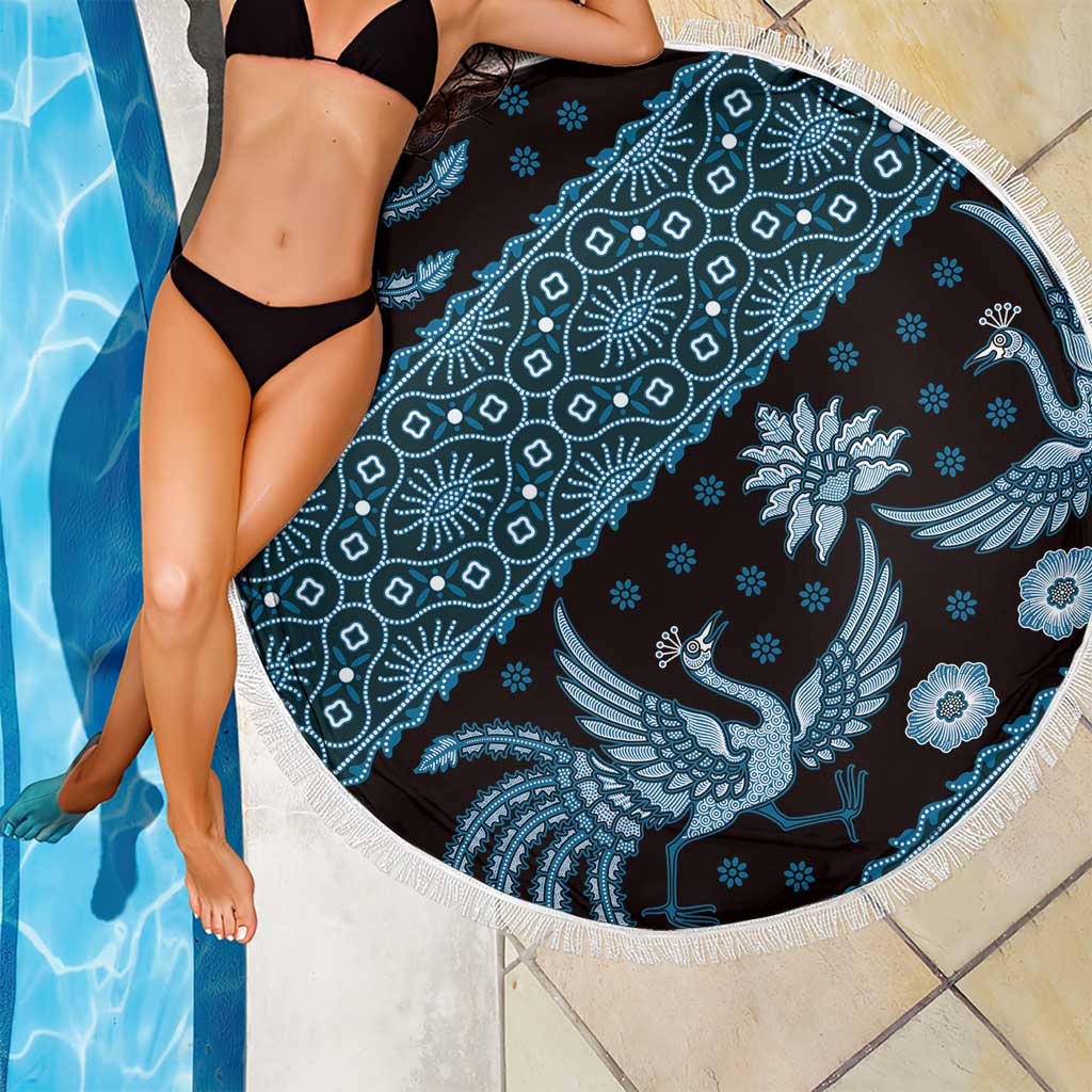 Indonesia Batik Pattern Beach Blanket Blue Version