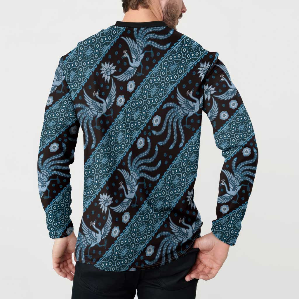 Indonesia Batik Pattern Button Sweatshirt Blue Version