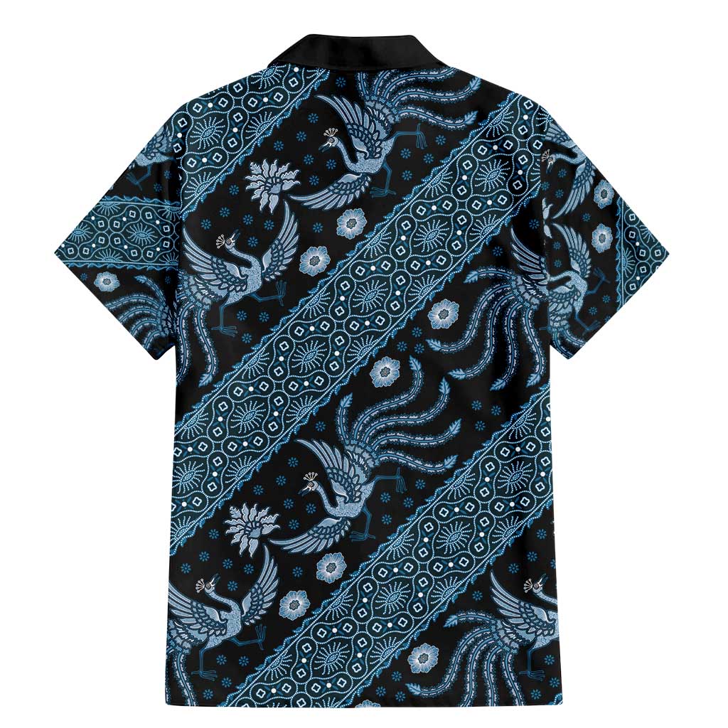 Indonesia Batik Pattern Family Matching Mermaid Dress and Hawaiian Shirt Blue Version