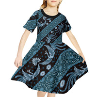 Indonesia Batik Pattern Kid Short Sleeve Dress Blue Version