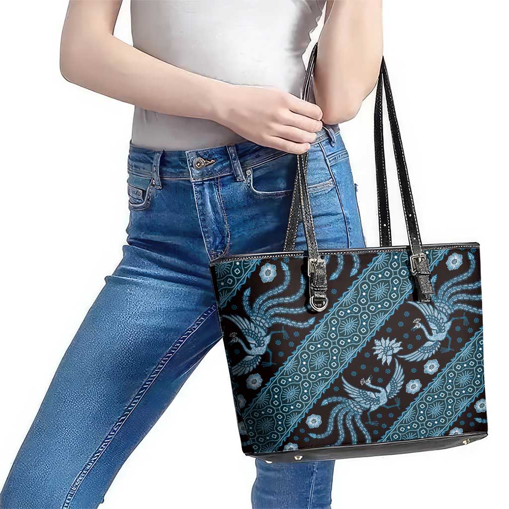 Indonesia Batik Pattern Leather Tote Bag Blue Version