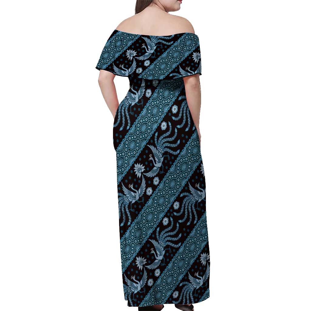 Indonesia Batik Pattern Off Shoulder Maxi Dress Blue Version