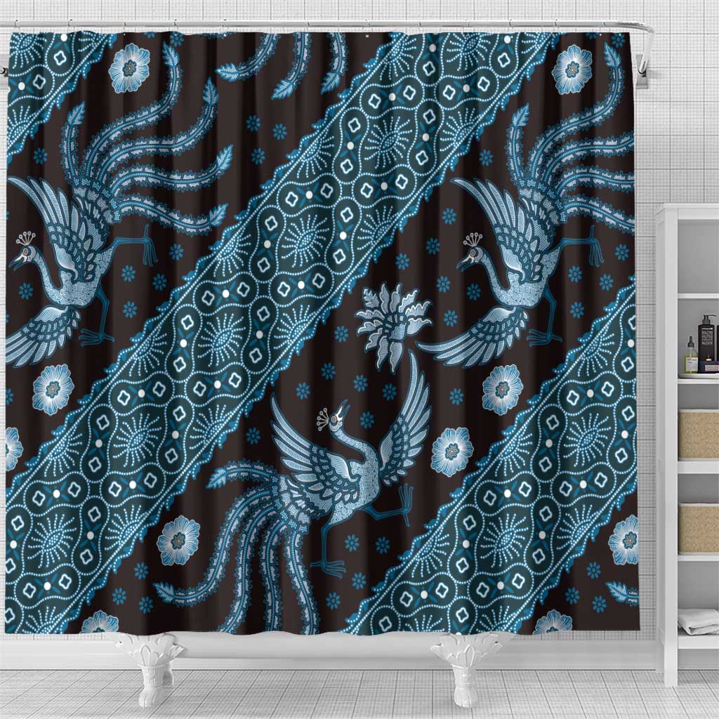 Indonesia Batik Pattern Shower Curtain Blue Version