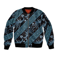 Indonesia Batik Pattern Sleeve Zip Bomber Jacket Blue Version LT01 Unisex Blue - Polynesian Pride
