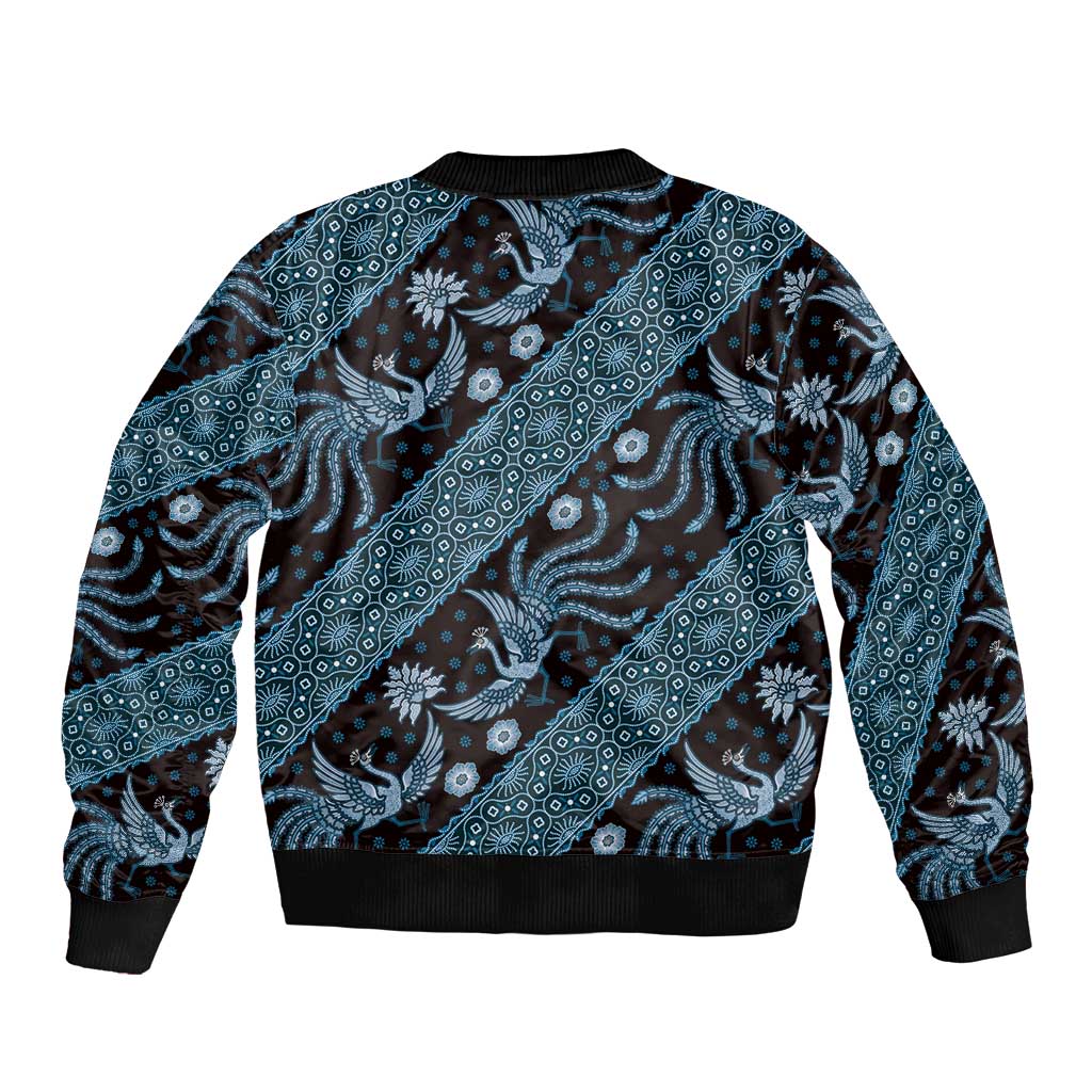 Indonesia Batik Pattern Sleeve Zip Bomber Jacket Blue Version LT01 - Polynesian Pride