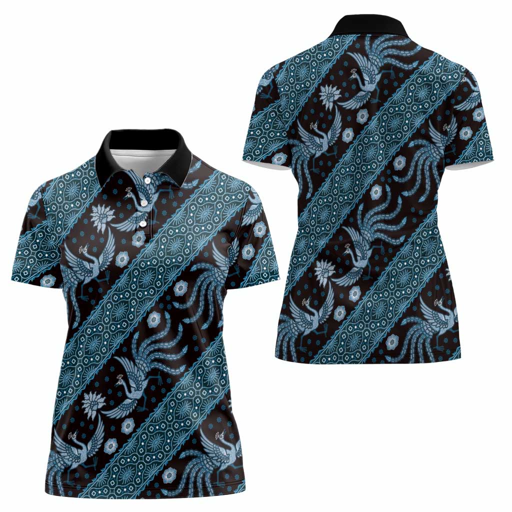 Indonesia Batik Pattern Women Polo Shirt Blue Version