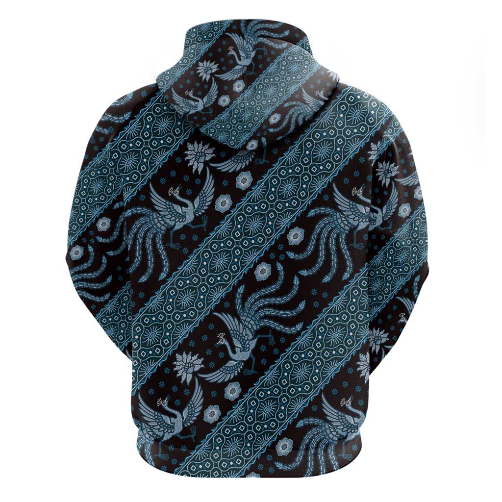 Indonesia Batik Pattern Zip Hoodie Blue Version