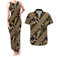 Indonesia Batik Pattern Couples Matching Tank Maxi Dress and Hawaiian Shirt Gold Version