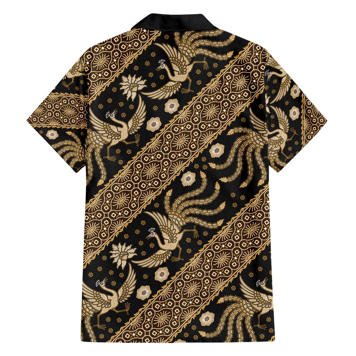 Indonesia Batik Pattern Family Matching Off The Shoulder Long Sleeve Dress and Hawaiian Shirt Gold Version