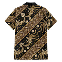 Indonesia Batik Pattern Family Matching Off Shoulder Maxi Dress and Hawaiian Shirt Gold Version