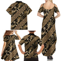 Indonesia Batik Pattern Family Matching Summer Maxi Dress and Hawaiian Shirt Gold Version