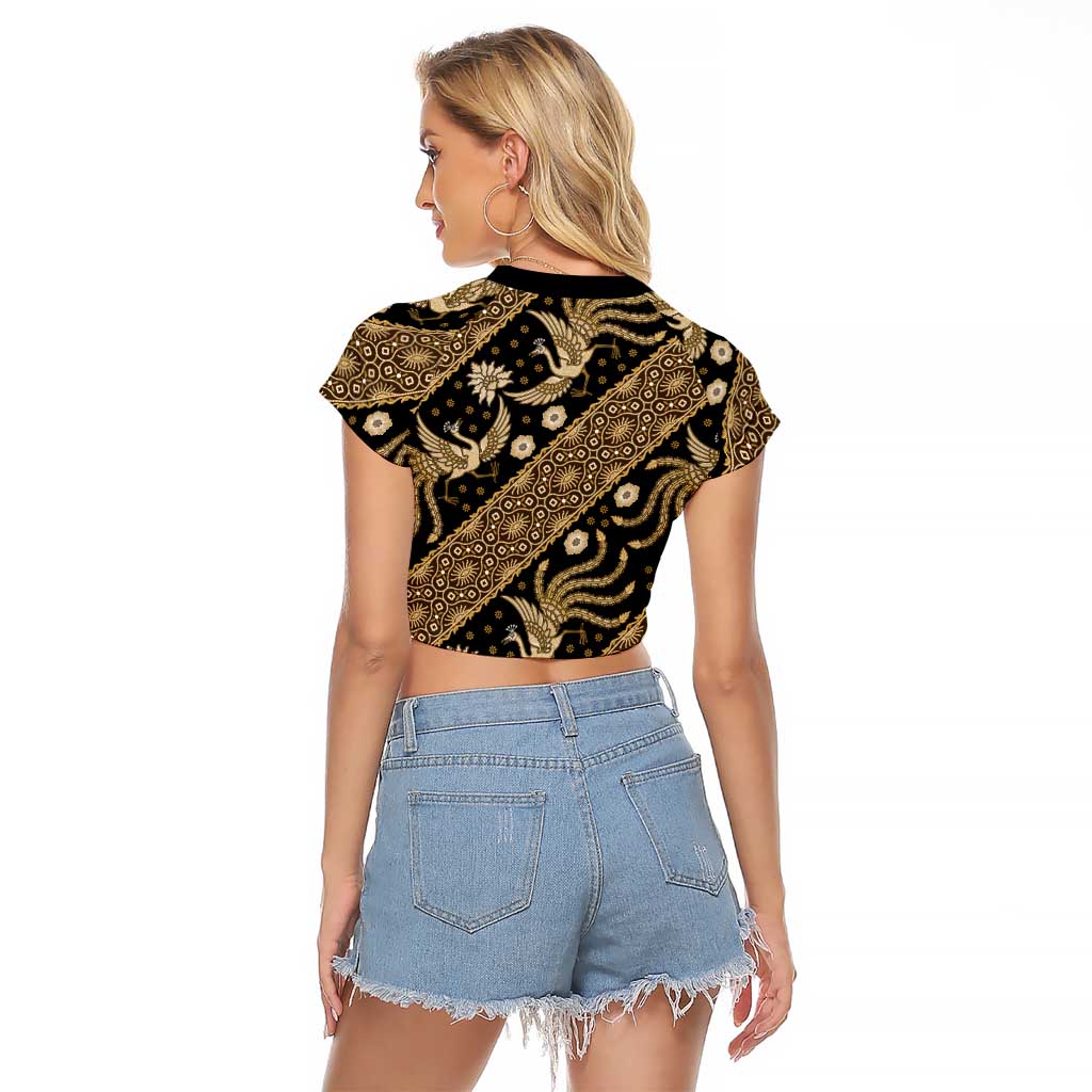 Indonesia Batik Pattern Raglan Cropped T Shirt Gold Version