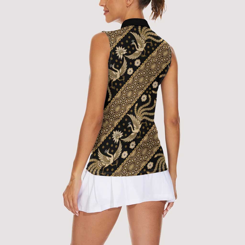 Indonesia Batik Pattern Women Sleeveless Polo Shirt Gold Version