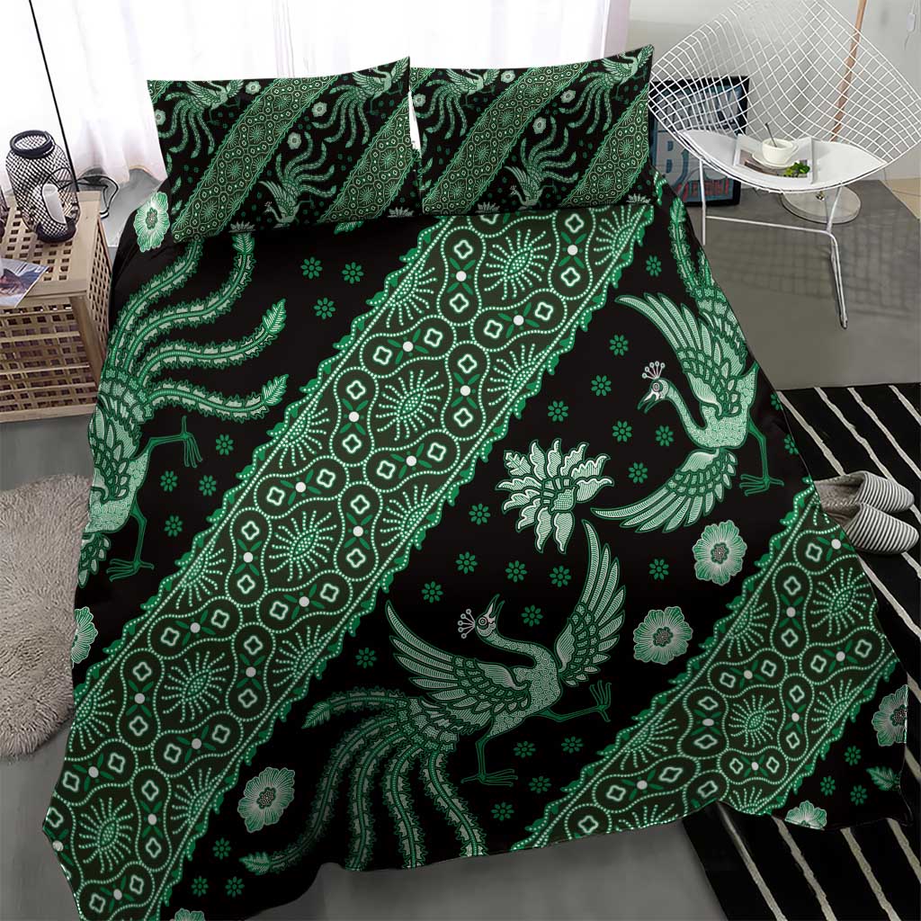 Indonesia Batik Pattern Bedding Set Green Version