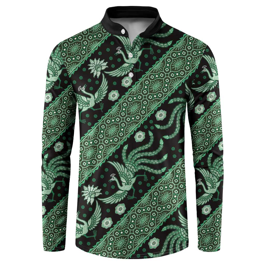 Indonesia Batik Pattern Button Sweatshirt Green Version