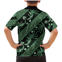 Indonesia Batik Pattern Family Matching Mermaid Dress and Hawaiian Shirt Green Version