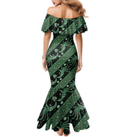 Indonesia Batik Pattern Family Matching Mermaid Dress and Hawaiian Shirt Green Version