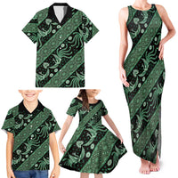 Indonesia Batik Pattern Family Matching Tank Maxi Dress and Hawaiian Shirt Green Version