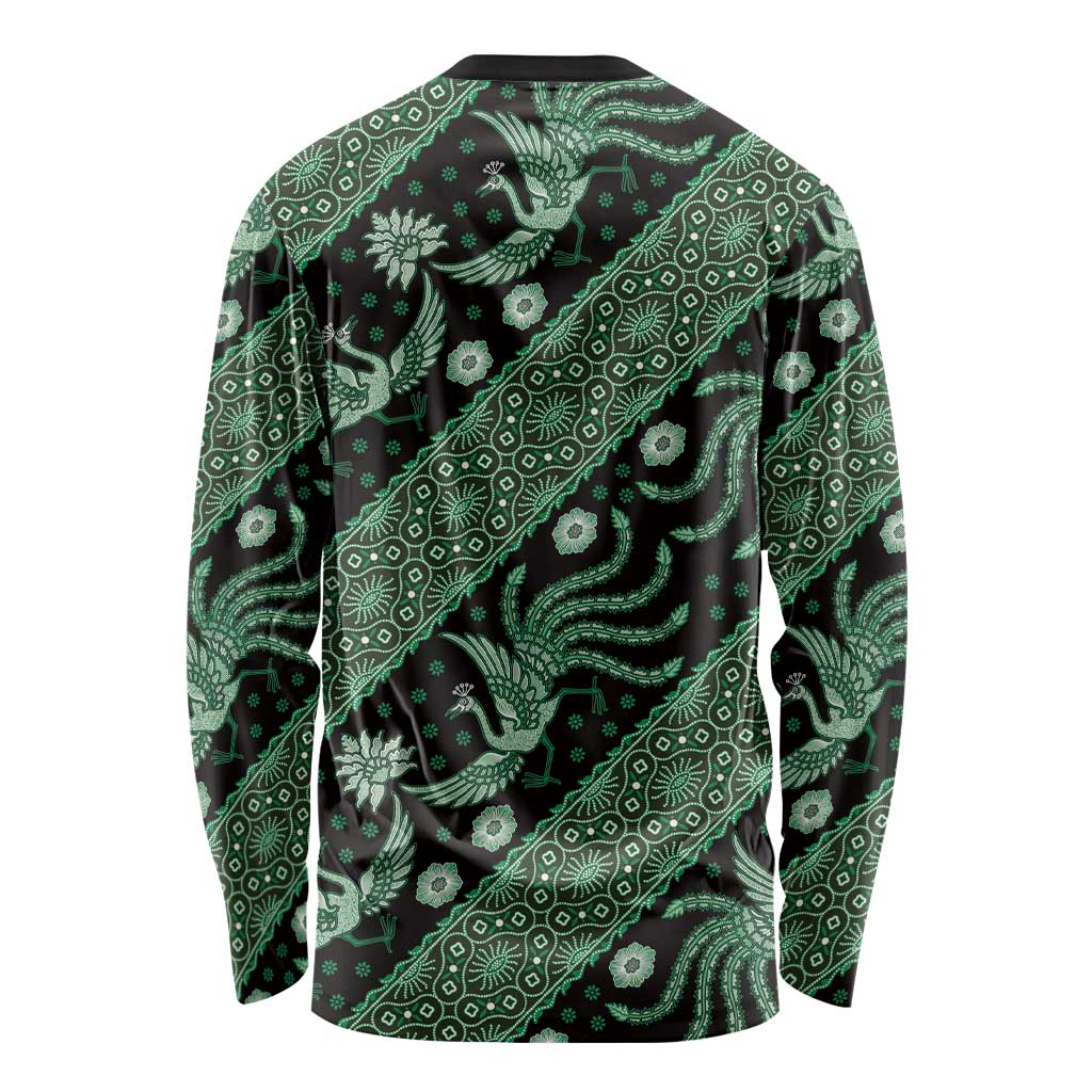 Indonesia Batik Pattern Long Sleeve Shirt Green Version
