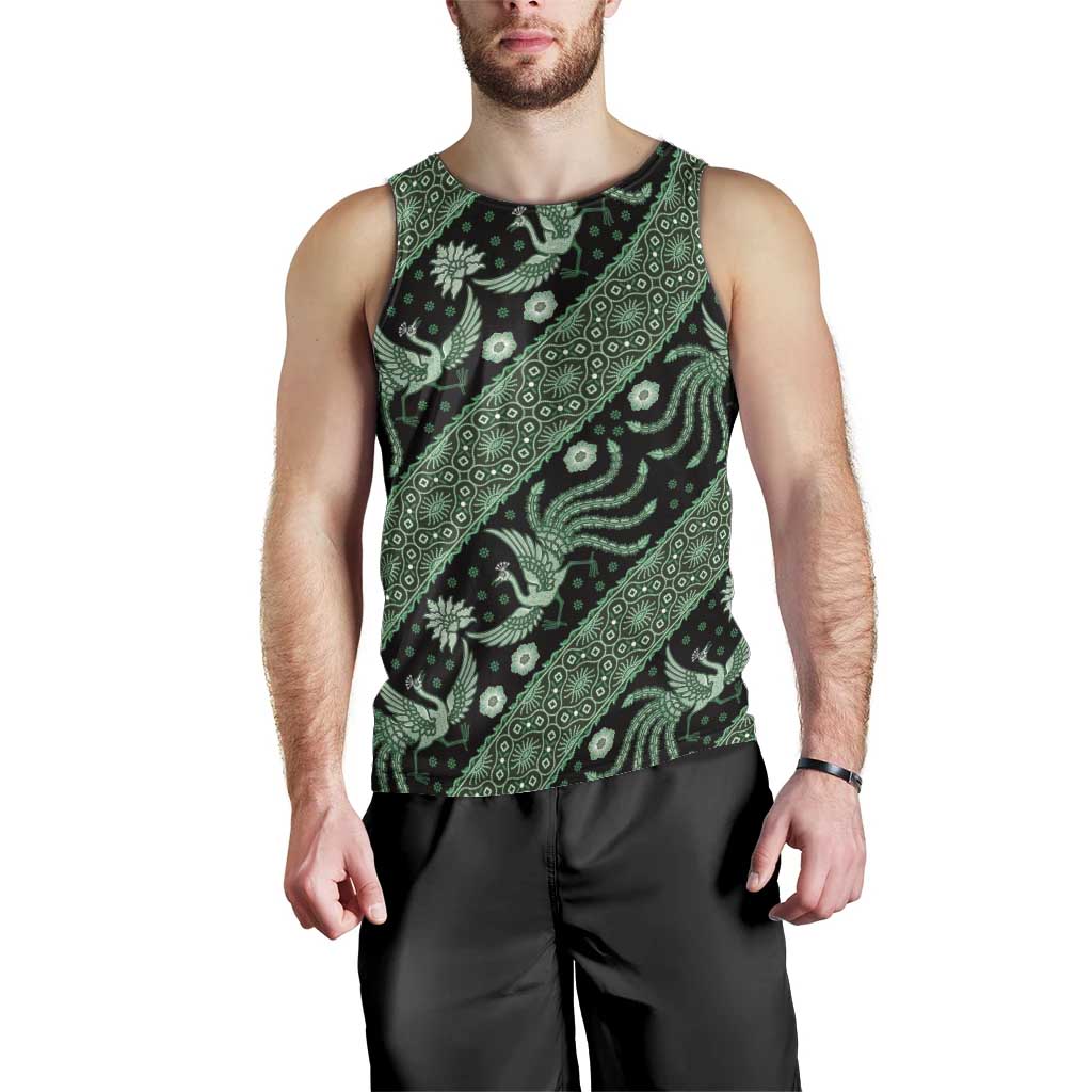 Indonesia Batik Pattern Men Tank Top Green Version