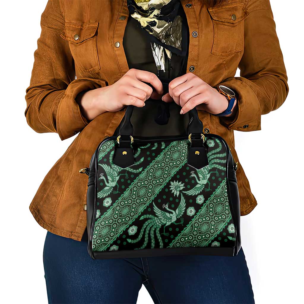 Indonesia Batik Pattern Shoulder Handbag Green Version
