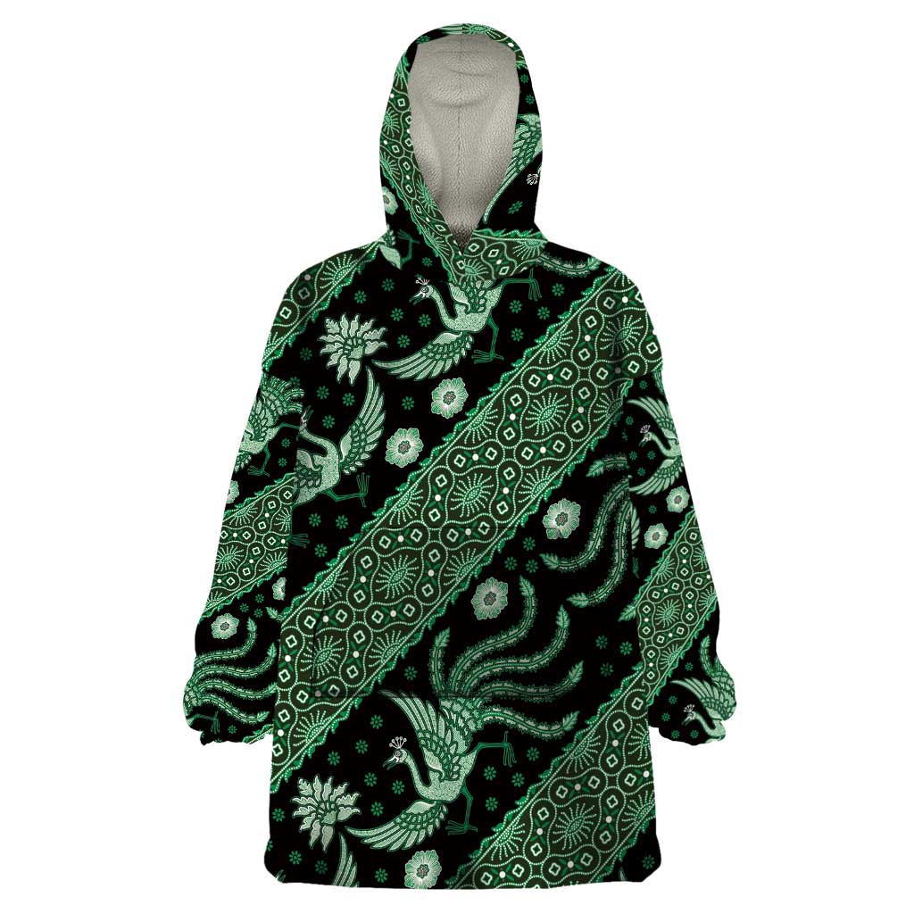 Indonesia Batik Pattern Wearable Blanket Hoodie Green Version