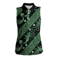 Indonesia Batik Pattern Women Sleeveless Polo Shirt Green Version